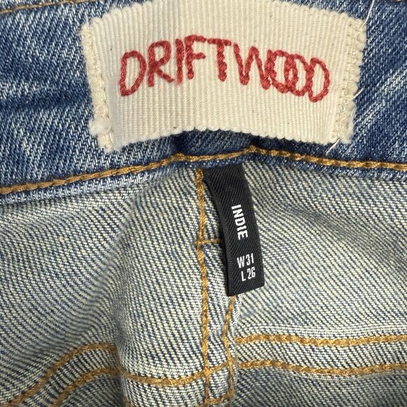 Driftwood Indie Patchwork Crop Bootcut Kick Frayed Hem Step Jeans Size 31 - Picture 11 of 15